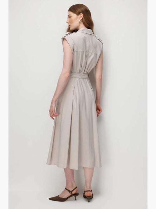 Vestido camisero midi de línea a texturizado con cinturón mixray - Kiabi