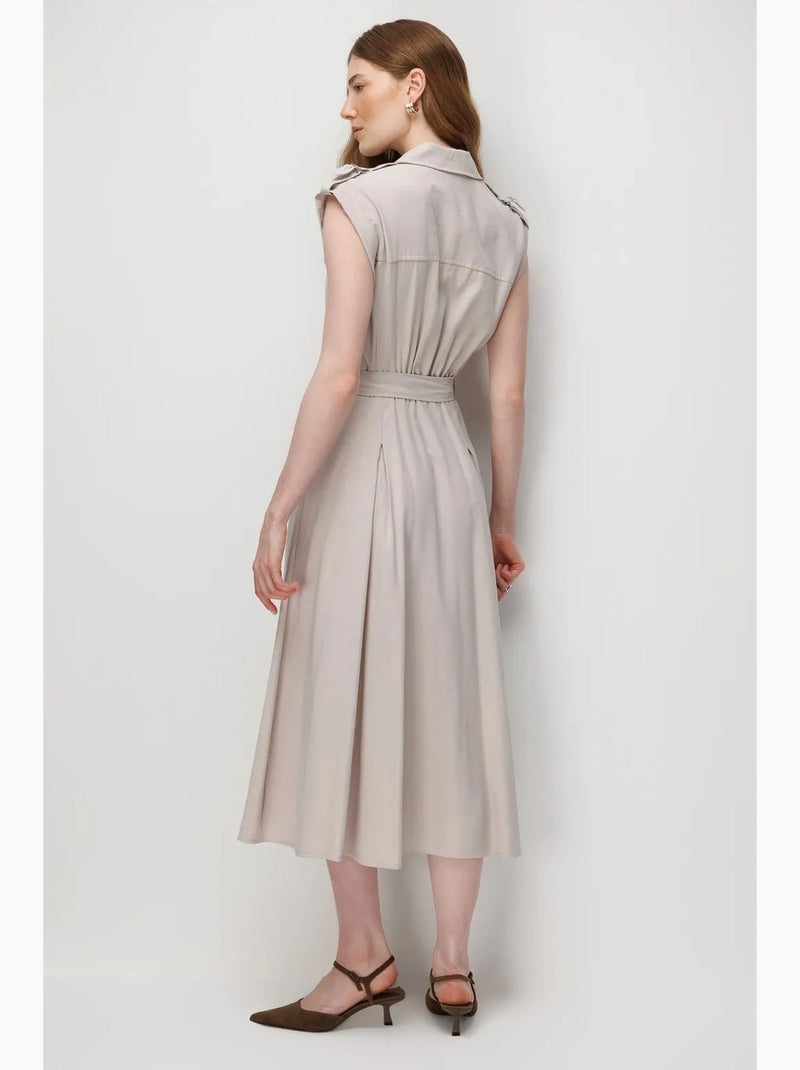 Vestido camisero midi de línea a texturizado con cinturón mixray Gris claro - Kiabi
