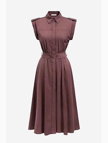 Vestido camisero midi de línea a texturizado con cinturón mixray
