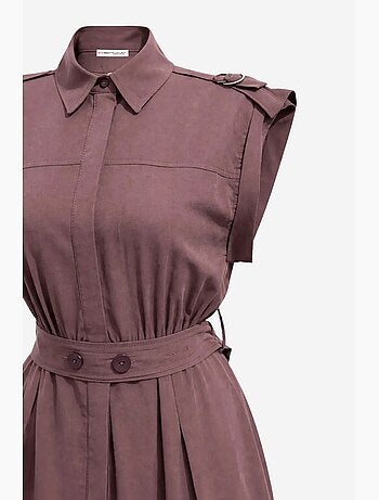 Vestido camisero midi de línea a texturizado con cinturón mixray