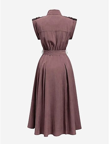 Vestido camisero midi de línea a texturizado con cinturón mixray