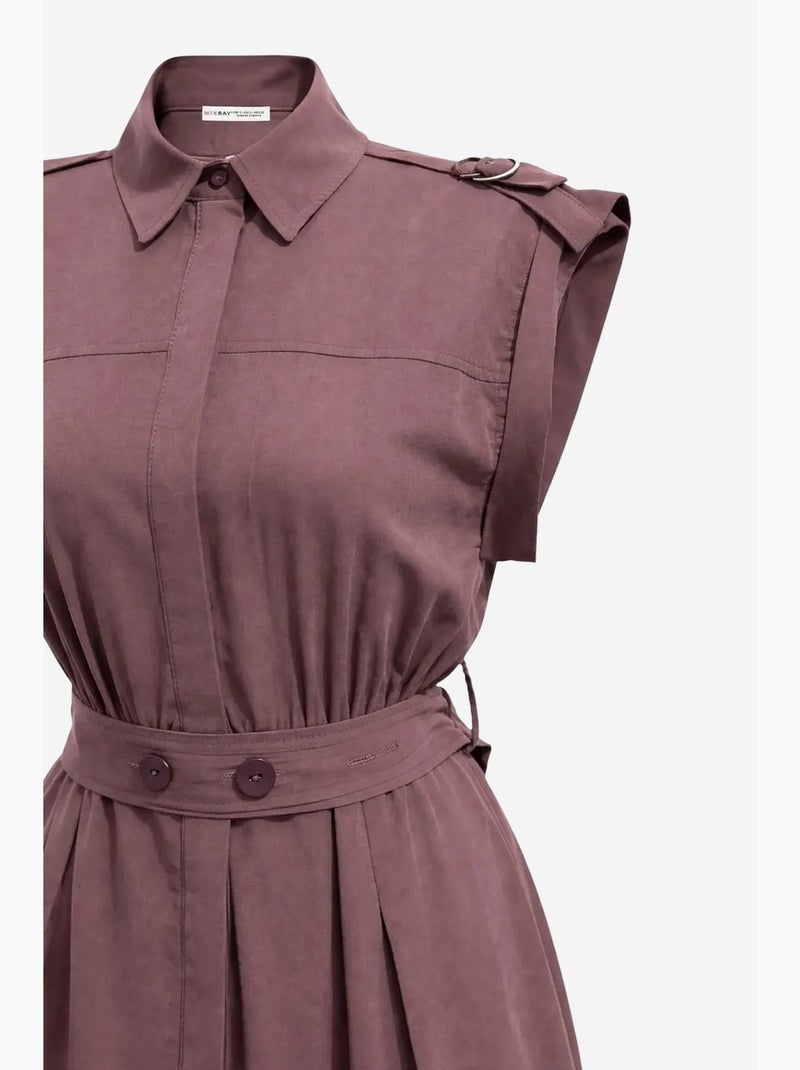Vestido camisero midi de línea a texturizado con cinturón mixray Malva - Kiabi