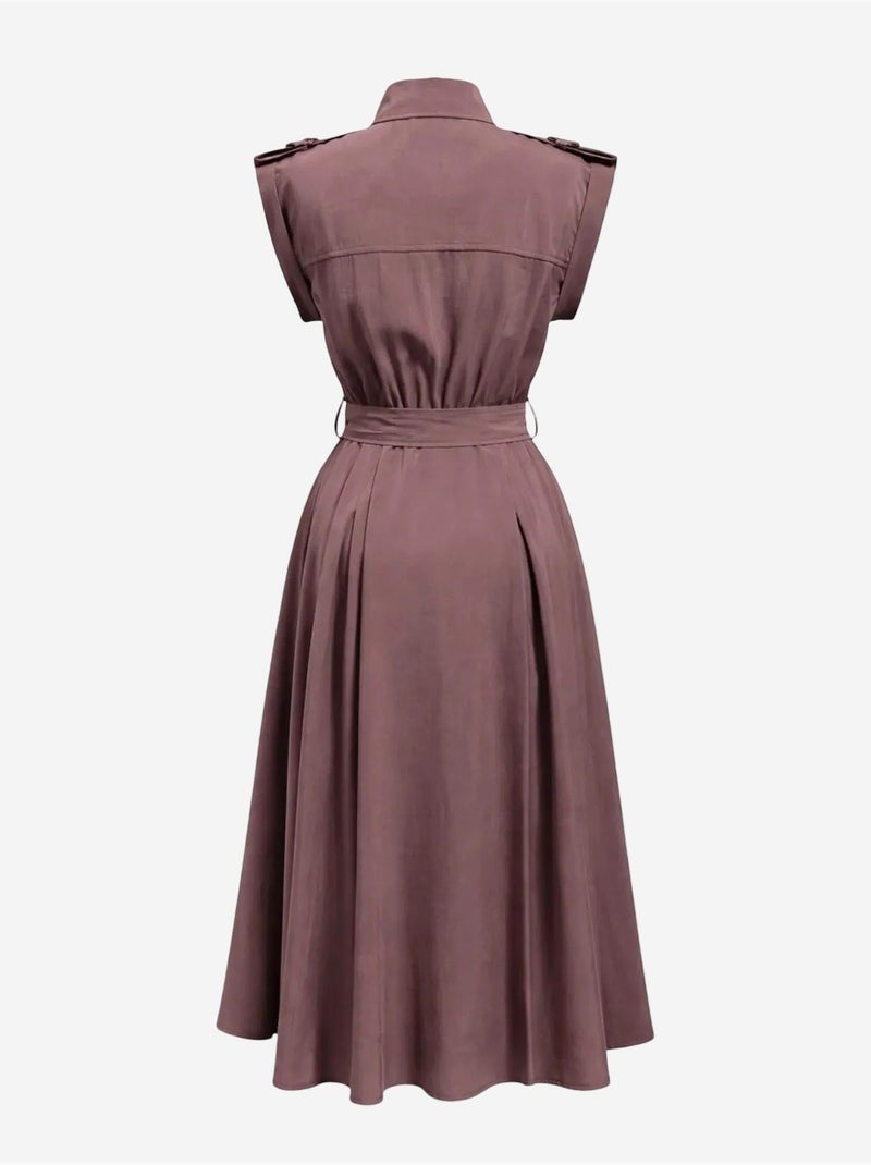Vestido camisero midi de línea a texturizado con cinturón mixray Malva - Kiabi