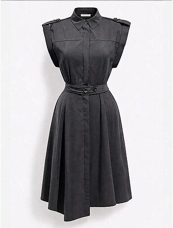Vestido camisero midi de línea a texturizado con cinturón mixray