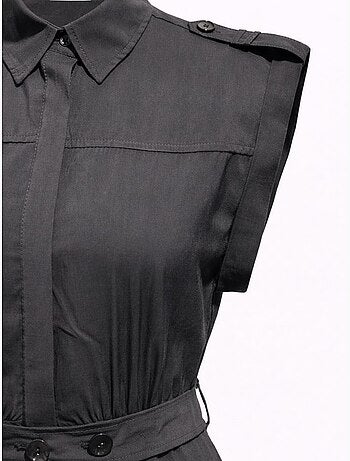 Vestido camisero midi de línea a texturizado con cinturón mixray
