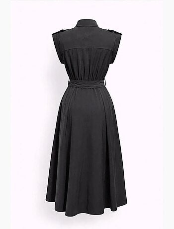 Vestido camisero midi de línea a texturizado con cinturón mixray