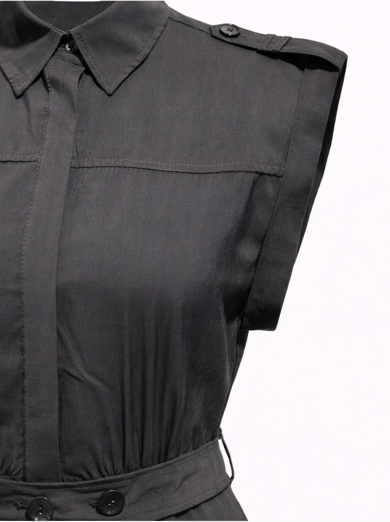 Vestido camisero midi de línea a texturizado con cinturón mixray Negro - Kiabi