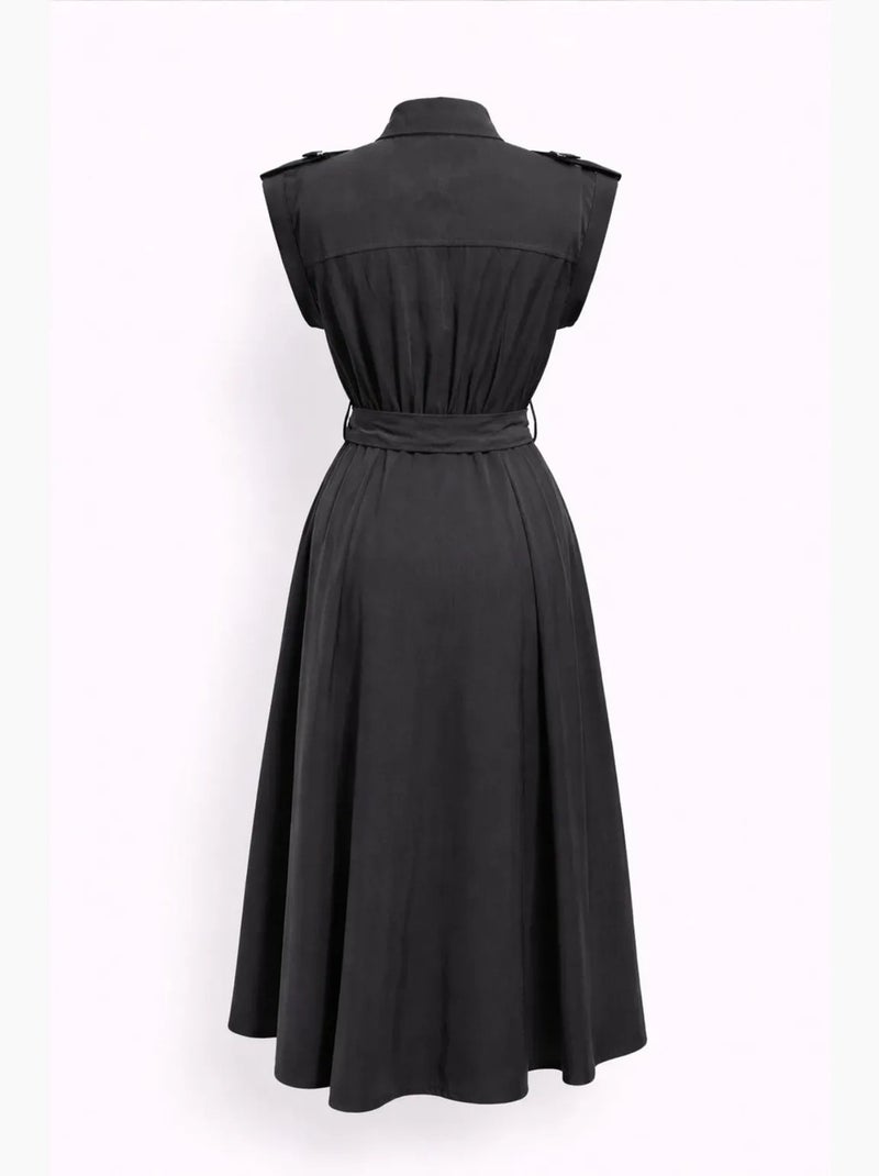 Vestido camisero midi de línea a texturizado con cinturón mixray Negro - Kiabi