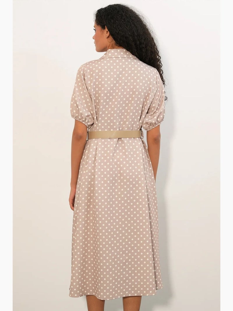 Vestido camisero midi de lunares con cinturón bdart Beige arcilla - Kiabi