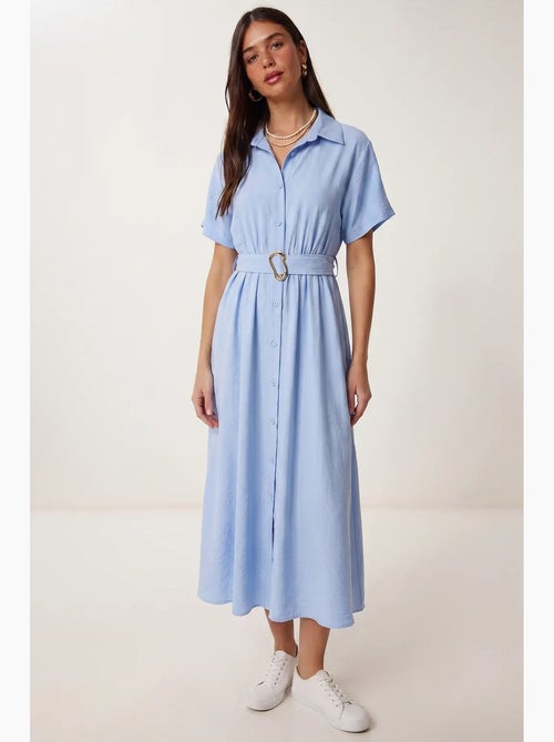 Vestido camisero midi de popelina con cinturón istanbul - Kiabi