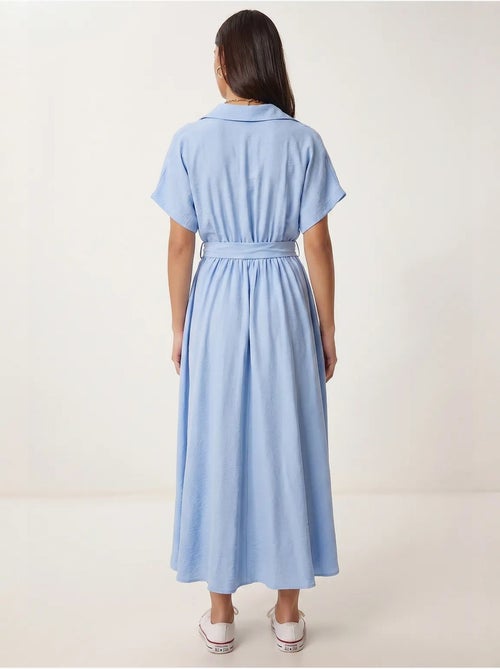 Vestido camisero midi de popelina con cinturón istanbul - Kiabi