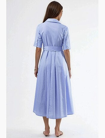 Vestido camisero midi de rayas con cinturón busem