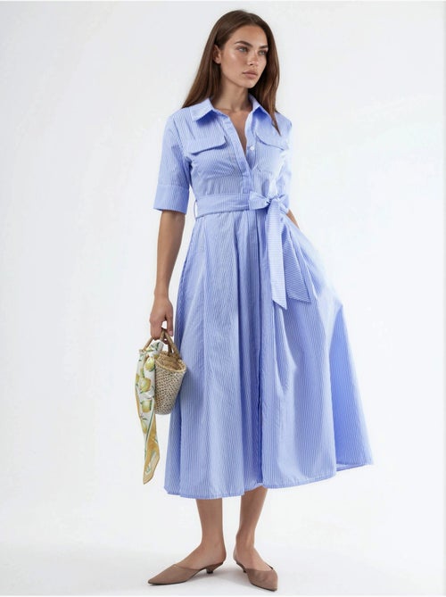 Vestido camisero midi de rayas con cinturón busem - Kiabi