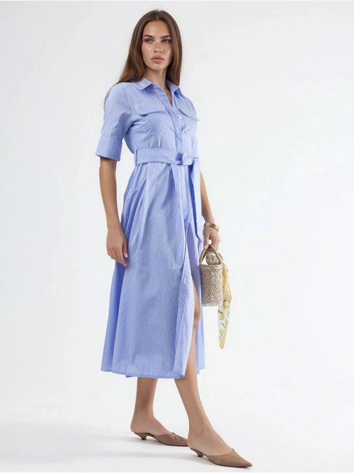 Vestido camisero midi de rayas con cinturón busem - Kiabi