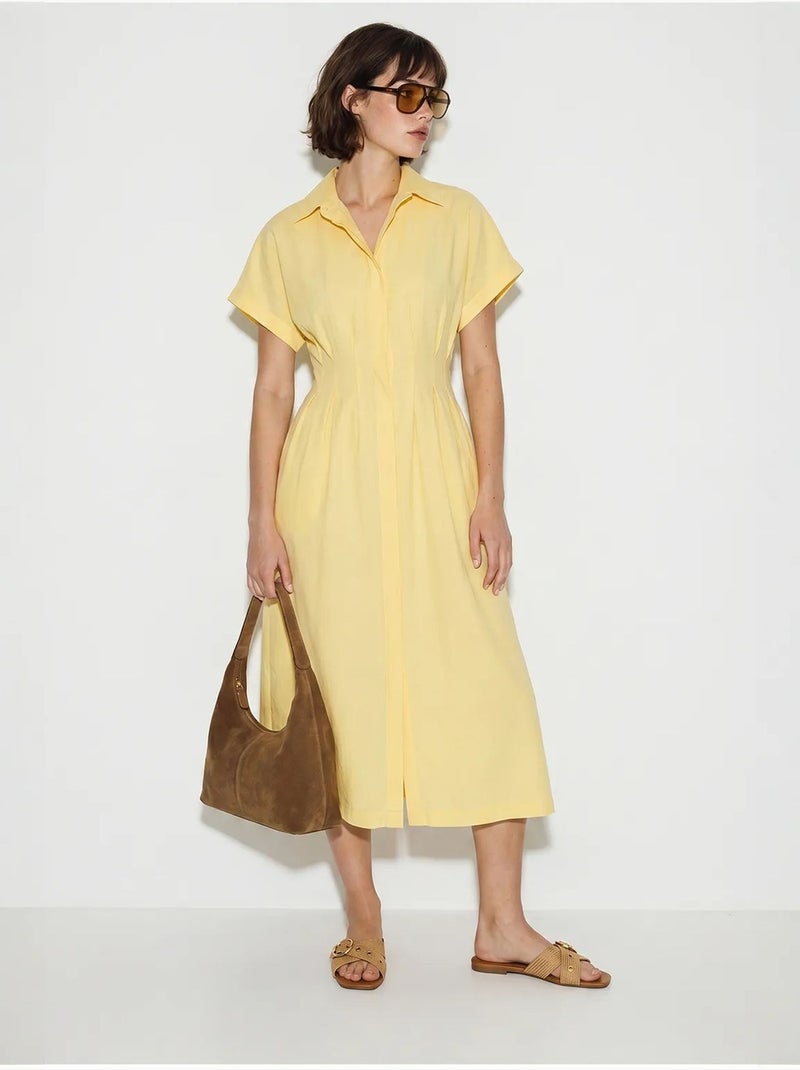 Vestido camisero midi entallado lucci Amarillo limón - Kiabi