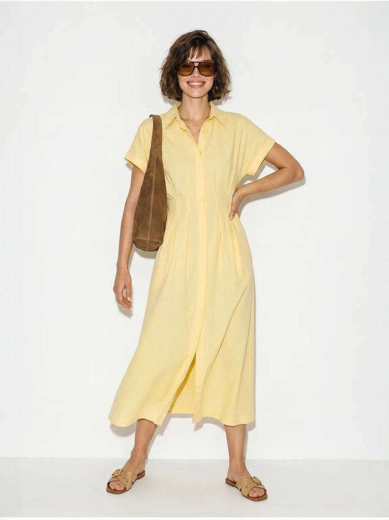 Vestido camisero midi entallado lucci Amarillo limón - Kiabi