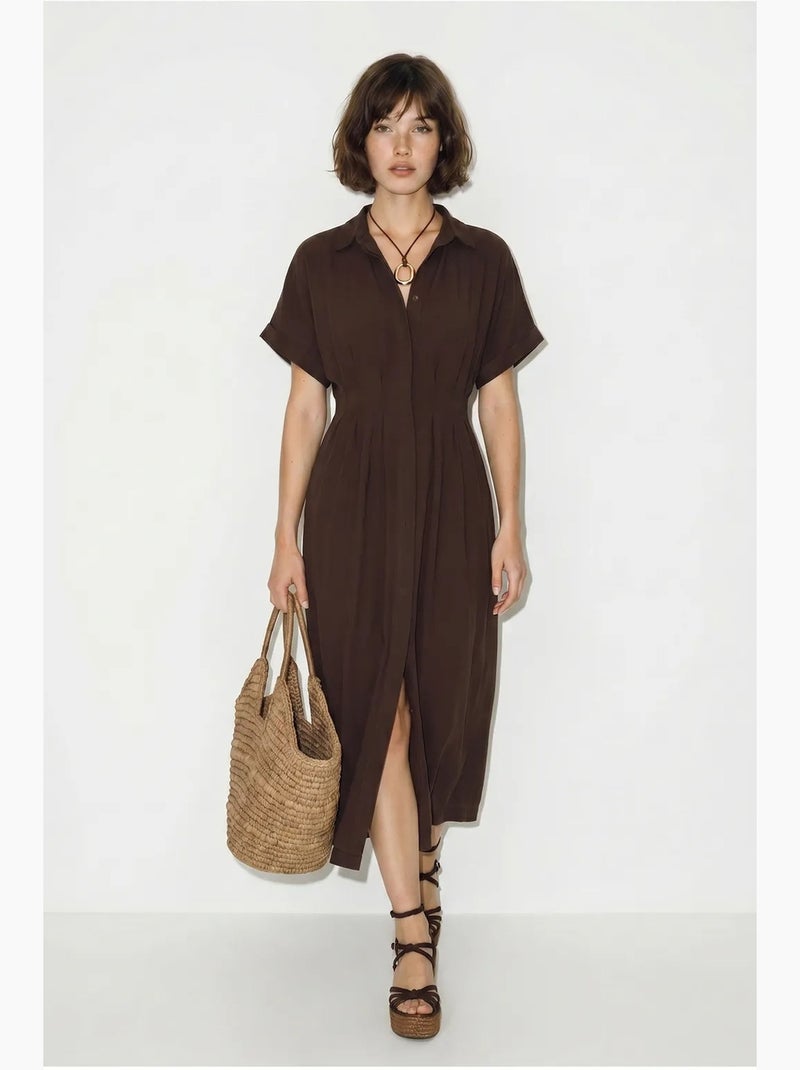 Vestido camisero midi entallado lucci Marrón - Kiabi