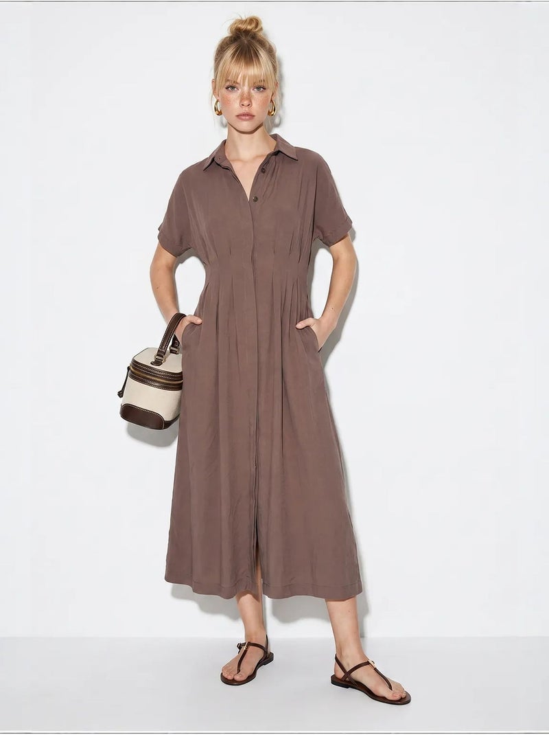 Vestido camisero midi entallado lucci Taupe - Kiabi