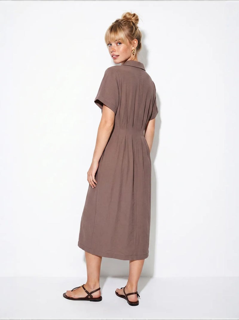 Vestido camisero midi entallado lucci Taupe - Kiabi