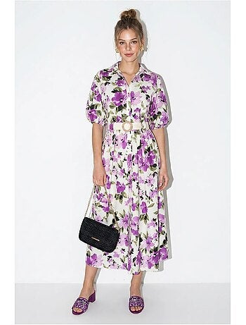 Vestido camisero midi floral con cinturón lucci