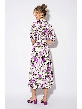 Vestido camisero midi floral con cinturón lucci