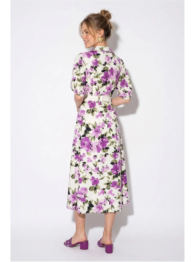 Vestido camisero midi floral con cinturón lucci Blanco - Kiabi