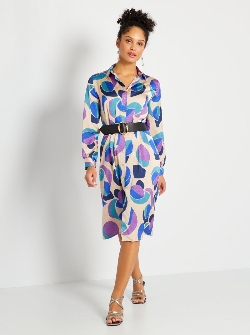 Vestido camisero midi satinado BLANCO - Kiabi