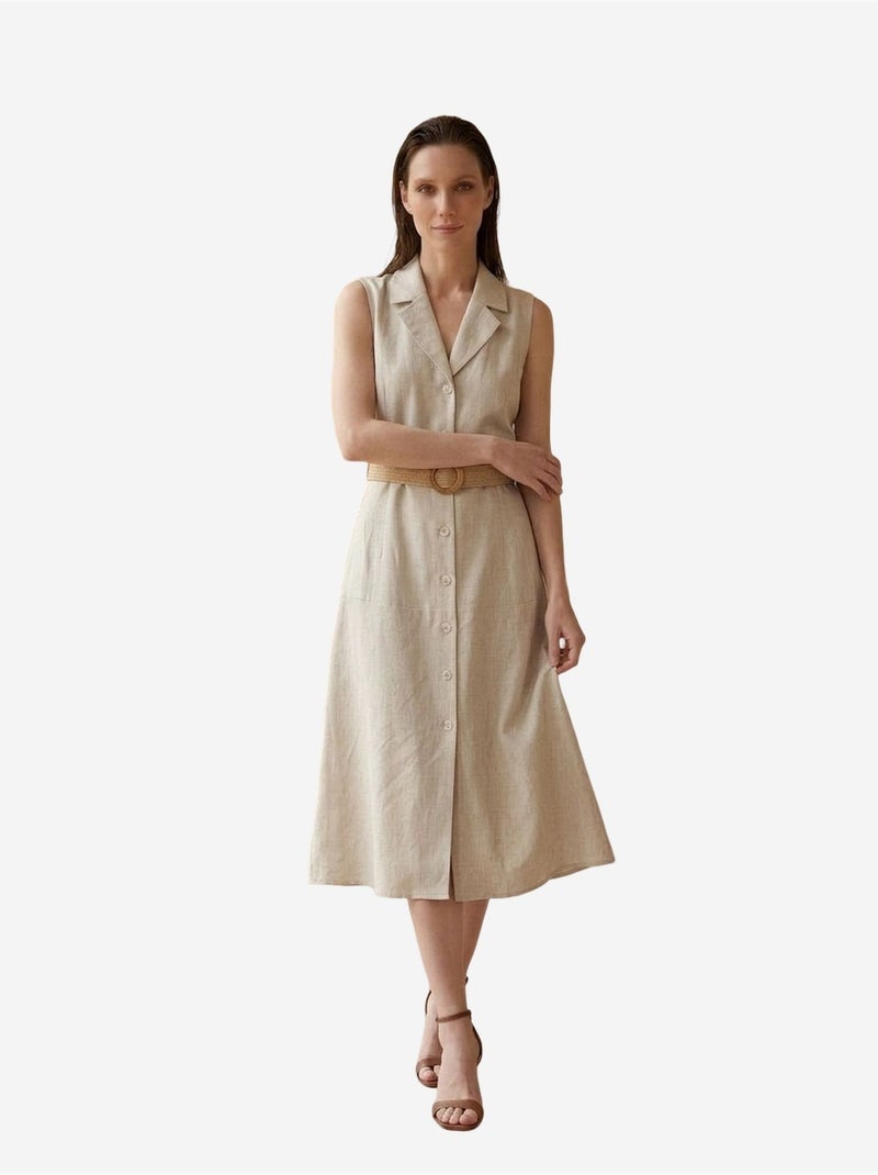 Vestido camisero midi sin mangas my fashion Beige natural - Kiabi