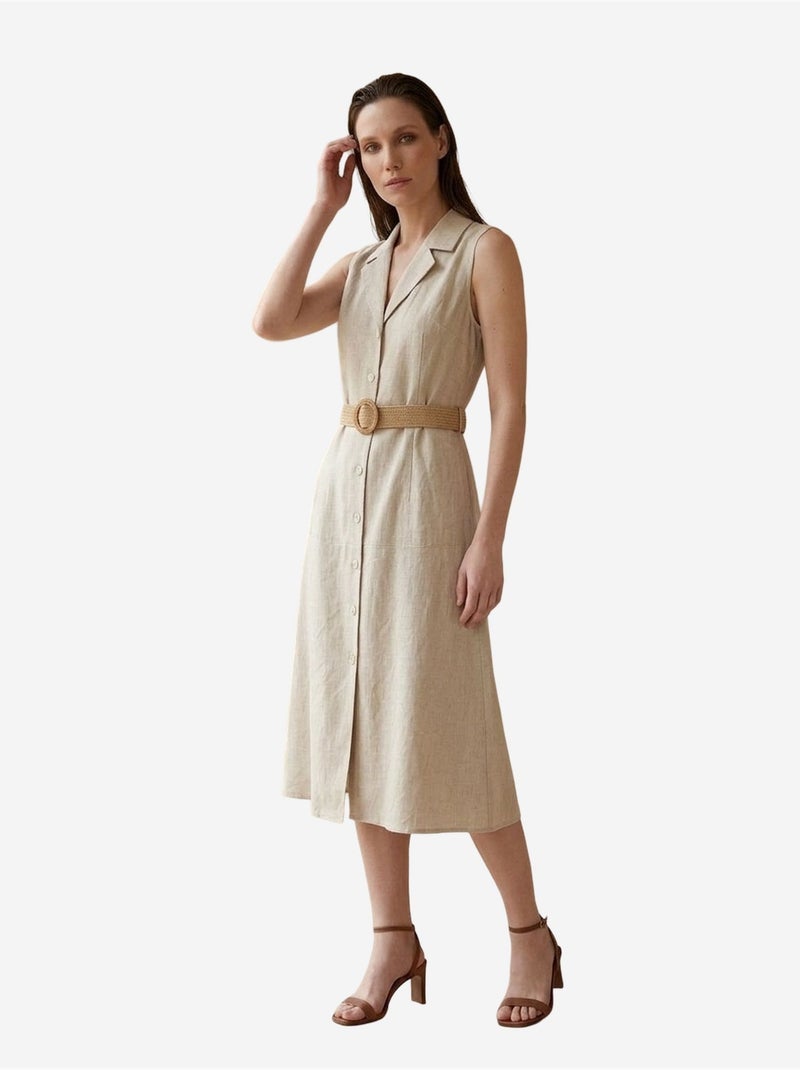 Vestido camisero midi sin mangas my fashion Beige natural - Kiabi