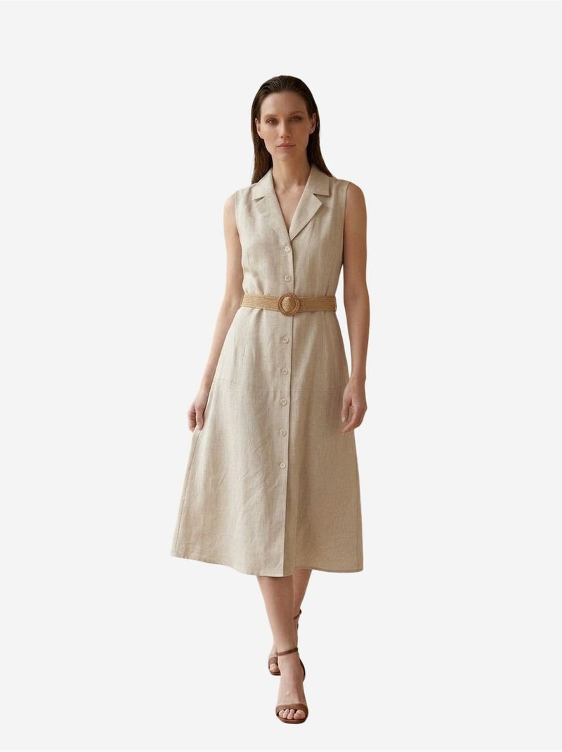 Vestido camisero midi sin mangas my fashion Beige natural - Kiabi