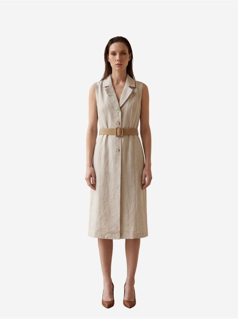 Vestido camisero midi sin mangas my fashion Beige natural - Kiabi