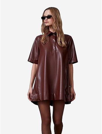 Vestido camisero mini de polipiel de corte holgado dilvin