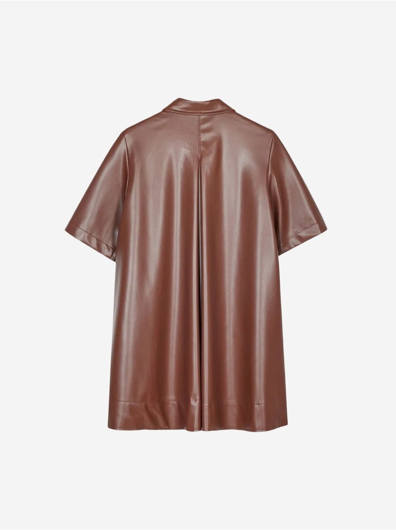 Vestido camisero mini de polipiel de corte holgado dilvin Marrón - Kiabi