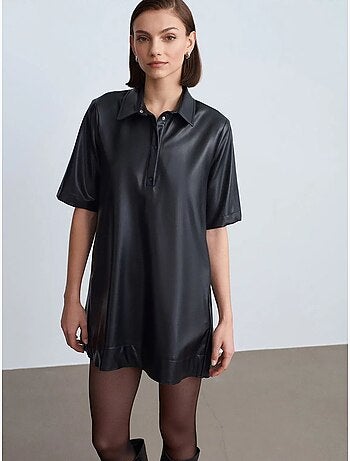 Vestido camisero mini de polipiel de corte holgado dilvin