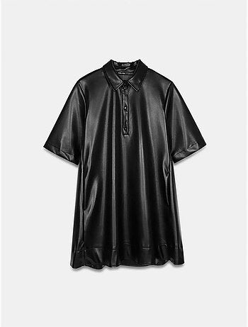 Vestido camisero mini de polipiel de corte holgado dilvin