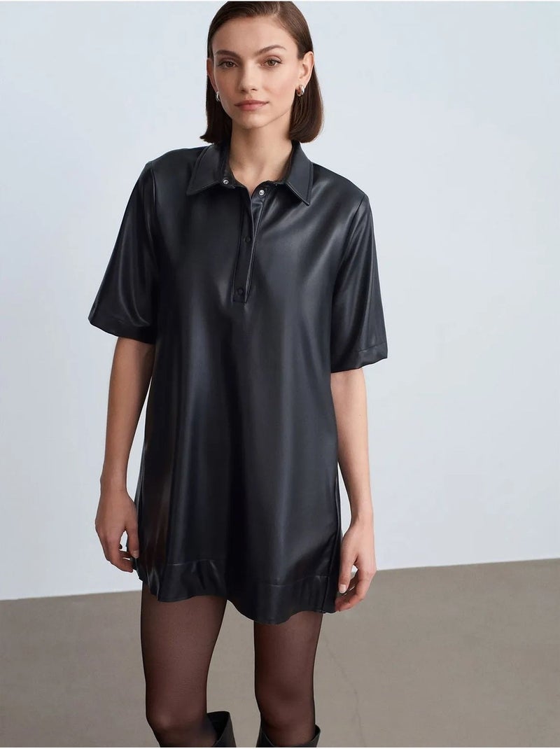 Vestido camisero mini de polipiel de corte holgado dilvin Negro - Kiabi