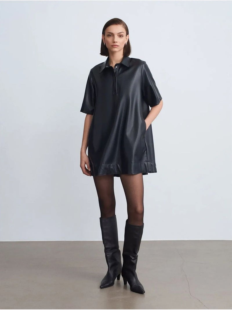 Vestido camisero mini de polipiel de corte holgado dilvin Negro - Kiabi