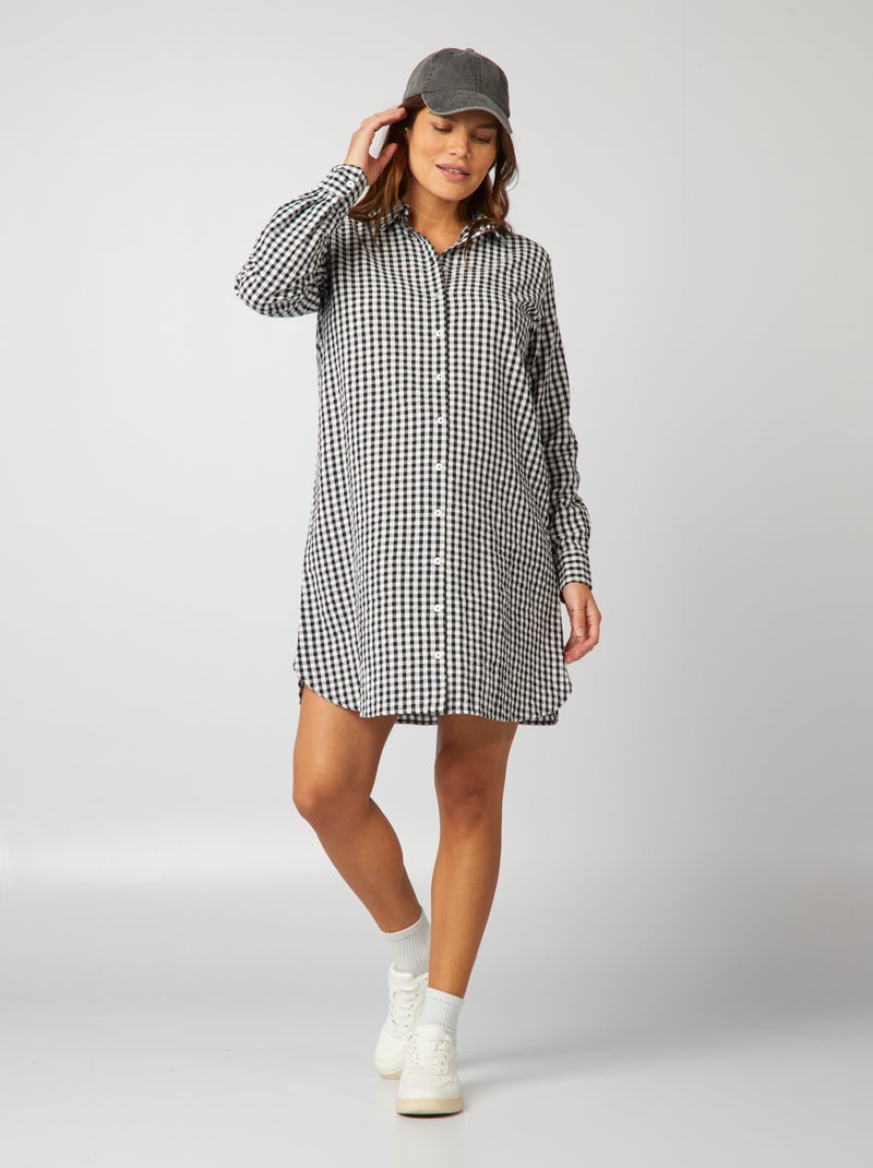 Vestido camisero premamá con estampado de vichy NEGRO - Kiabi