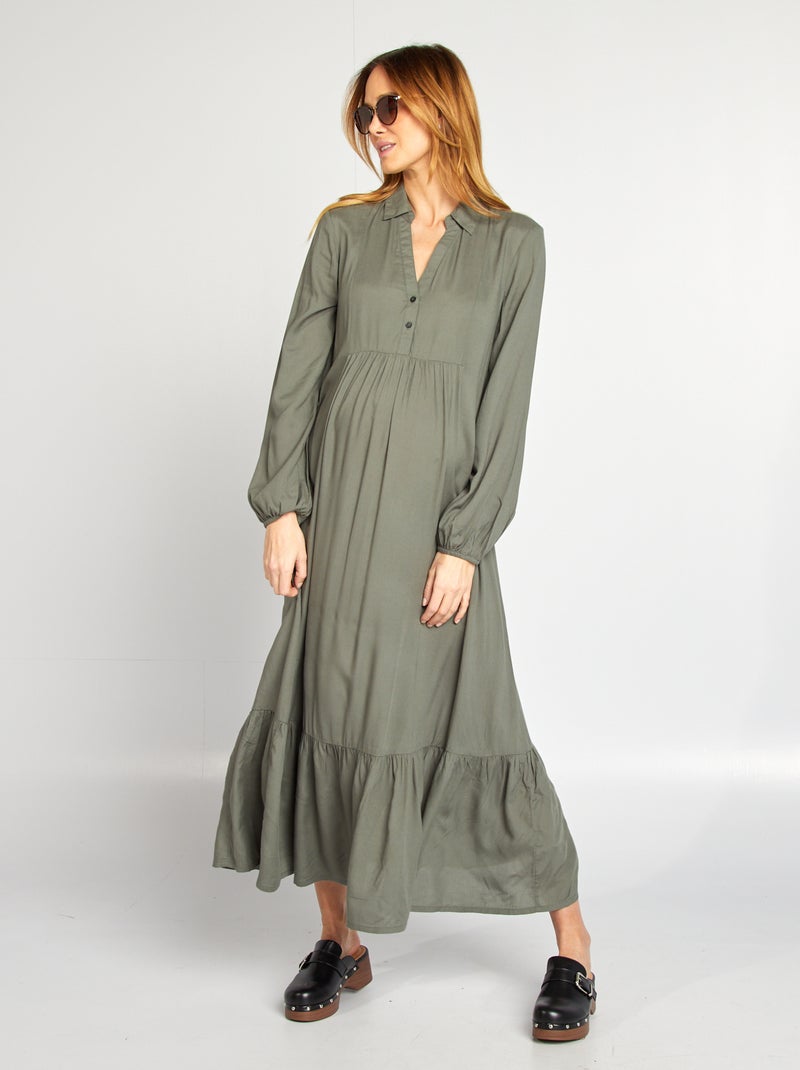 Vestido camisero premamá VERDE - Kiabi