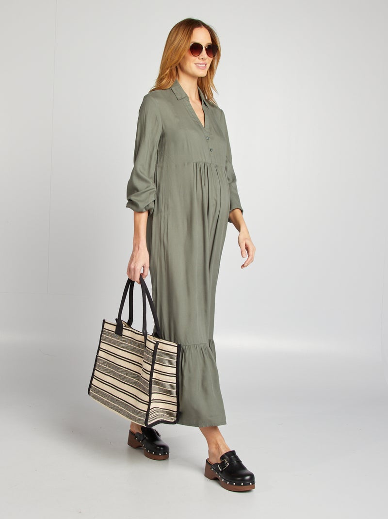 Vestido camisero premamá VERDE - Kiabi