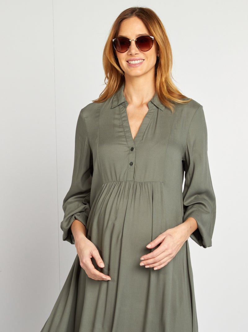 Vestido camisero premamá VERDE - Kiabi