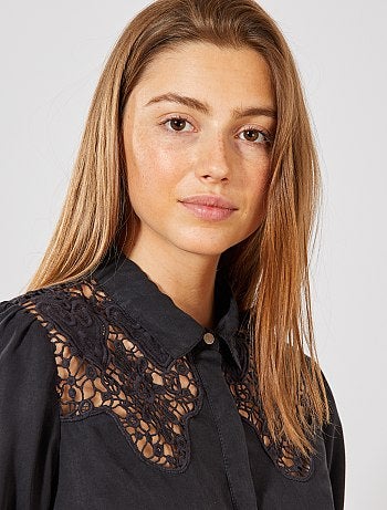 Vestido camisero vaporoso con encaje - Kiabi