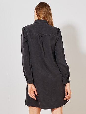 Vestido camisero vaporoso con encaje - Kiabi