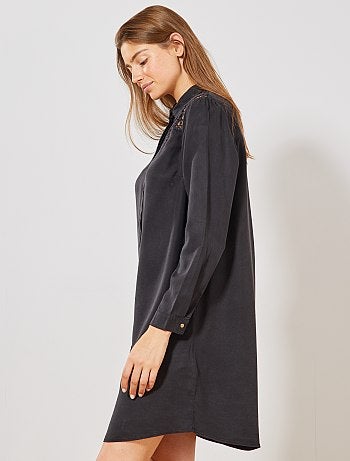 Vestido camisero vaporoso con encaje - Kiabi