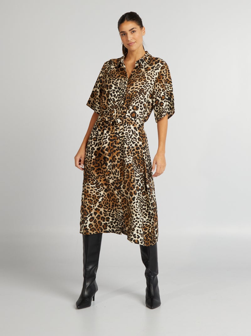 Vestido camisero vaporoso de leopardo 'JDY' NEGRO - Kiabi