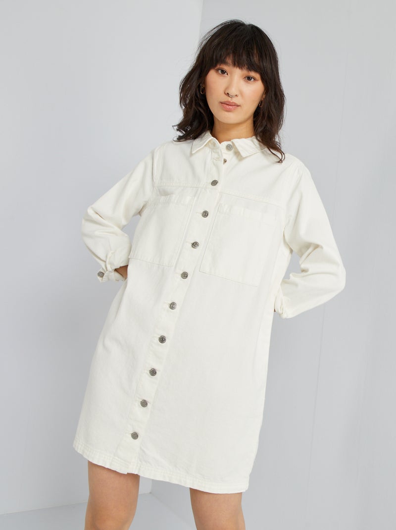 Vestido camisero vaquero Blanco - Kiabi
