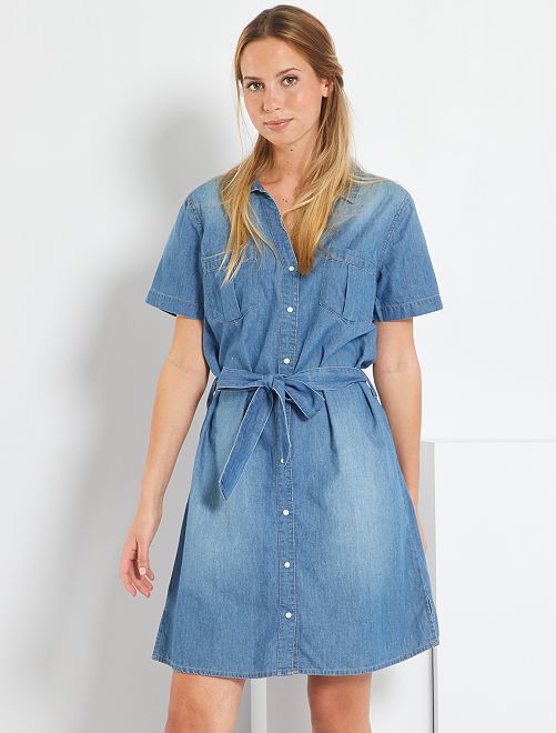 Vestido camisero vaquero con cinturón - denim - Kiabi - 25.00€