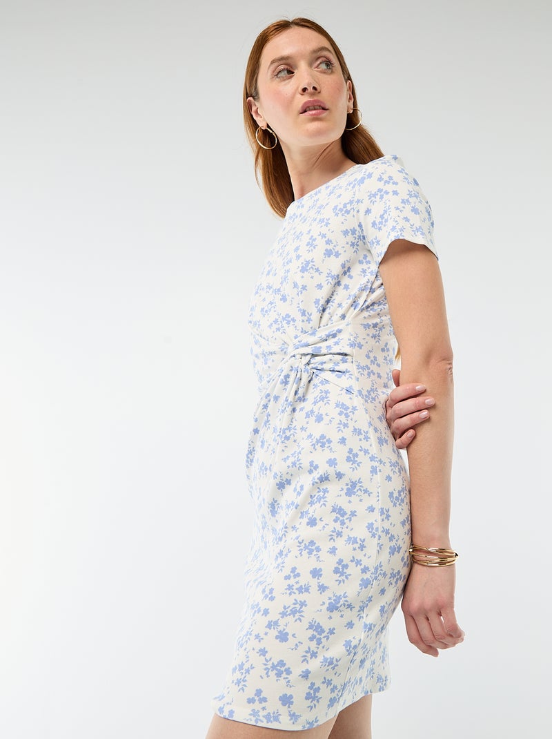 Vestido camiseta corto con nudo decorativo Beige - Kiabi