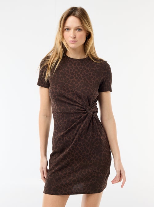 Vestido camiseta corto con nudo decorativo - Kiabi