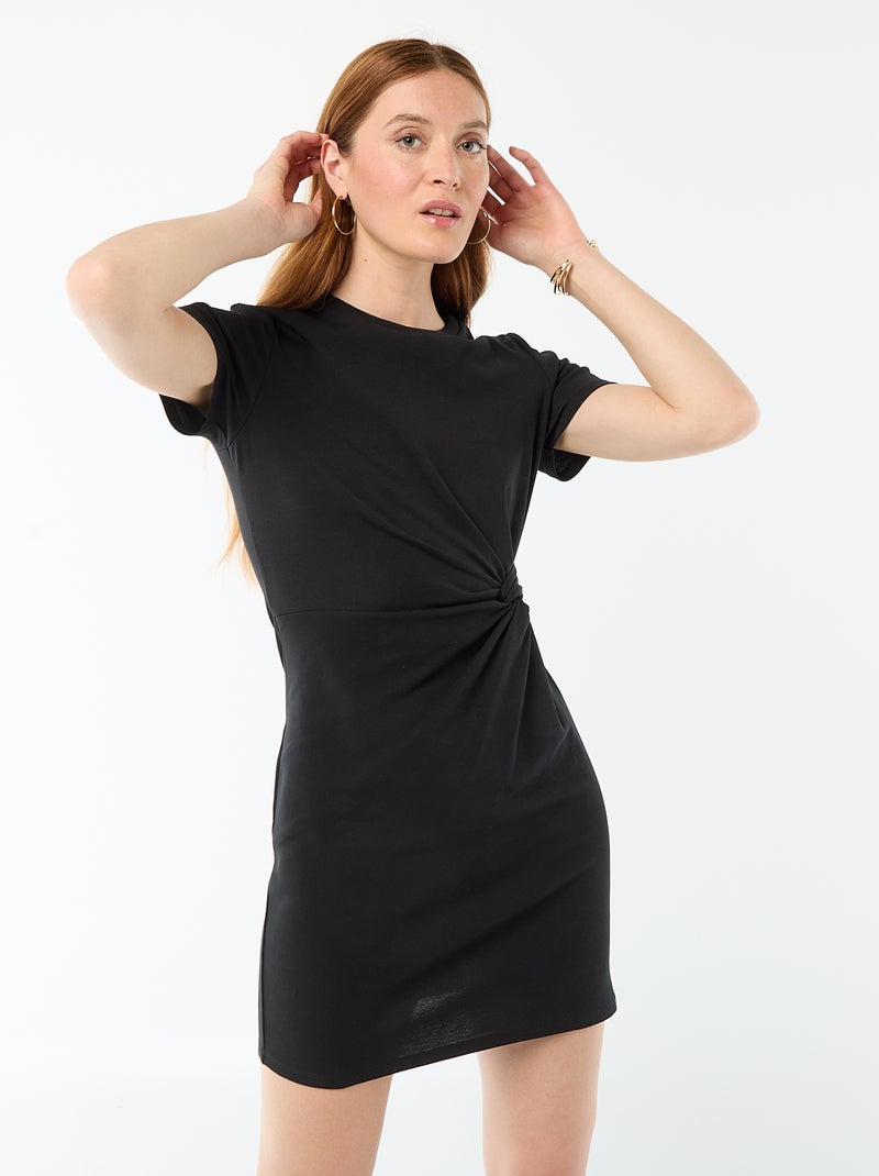 Vestido camiseta corto con nudo decorativo Negro - Kiabi